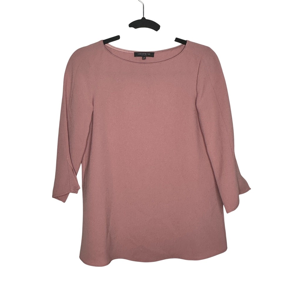 Lafayette 148 New York Pink Boat Neck 3/4 Sleeve‎ Blouse XS Acetate Crepe Top